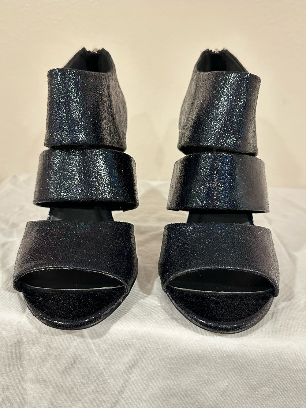 Women's Black Strappy Open-Toe Heels/Booties